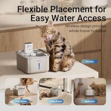 DownyPaws Cat Water Fountain Stainless Steel Wireless, 101 oz/3L FurSink Battery Operated Cat Water ...