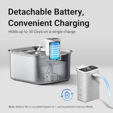 DownyPaws Cat Water Fountain Stainless Steel Wireless, 101 oz/3L FurSink Battery Operated Cat Water Dispenser for Pets Indoor, Cordless Dog Drinking Fountain with Motion Sensor, Easy to Clean, White