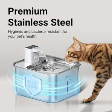 DownyPaws Cat Water Fountain Stainless Steel Wireless, 101 oz/3L FurSink Battery Operated Cat Water Dispenser for Pets Indoor, Cordless Dog Drinking Fountain with Motion Sensor, Easy to Clean, White