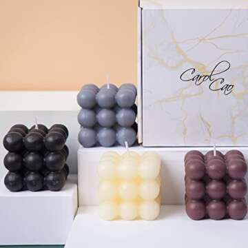 Bubble Candle, 4pcs Cube Soy Wax Bubble Candles Scented Aesthetic Bubble Candle Set for Home Bedroom Decor Birthday Mothers Day Gifts for Mom (Black+ White+Grey+Brown)