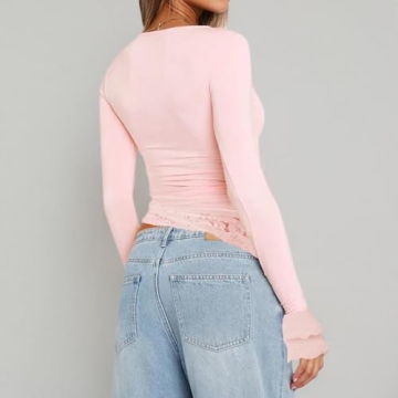 Stylish Women’s Lace Long Sleeve Crop Top - Perfect for Any Occasion