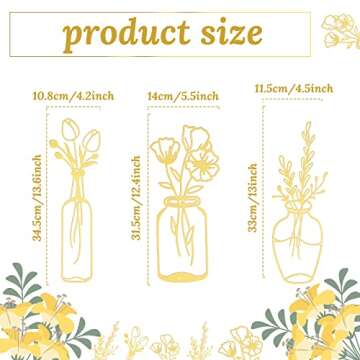 Hotop 3-Piece Metal Floral Wall Art for Modern Décor