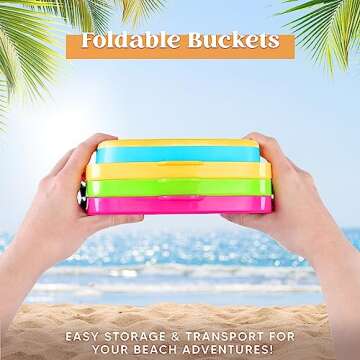 Sloosh 3 PCS Foldable Buckets with 3 Shovels Sand Bucket Water Bucket Sandbox Square Party in Summer Foldable Pail Bucket Silicone Collapsible Bucket Kids Beach Toys Travel (Yellow/Blue/Green)