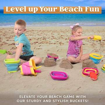 Sloosh 3 PCS Foldable Buckets with 3 Shovels Sand Bucket Water Bucket Sandbox Square Party in Summer Foldable Pail Bucket Silicone Collapsible Bucket Kids Beach Toys Travel (Yellow/Blue/Green)