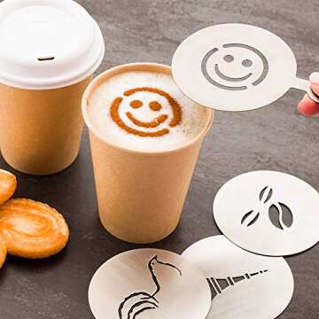 Restaurantware Restpresso 4.75 Inch Latte Stencil 1 Smiley Face Coffee Stencil - Coffee Art Template Decorate Cupcakes Cakes or Cookies Stainless Steel Cappuccino Stencil Heat-Resistant