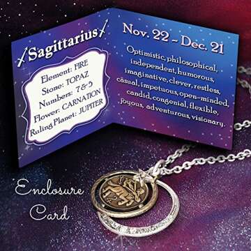 Sweet Romance Sagittarius Zodiac Sign Astrology Pendant Necklace - November and December Birthday Gifts