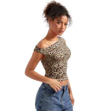 SUUKSESS Women Off Shoulder Tops Sleeveless Shirts Y2K Trendy Going Out Crop Tank Top (Cheetah Print,M)