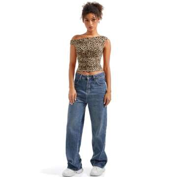 SUUKSESS Women Off Shoulder Tops Sleeveless Shirts Y2K Trendy Going Out Crop Tank Top (Cheetah Print,M)