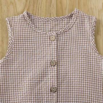 Baby Boys Girls Summer Sleeveless Romper Button Front Cotton Linen Jumpsuit Solid Color
