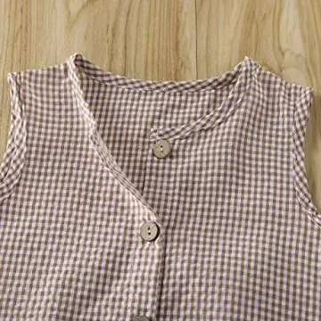 Baby Boys Girls Summer Sleeveless Romper Button Front Cotton Linen Jumpsuit Solid Color