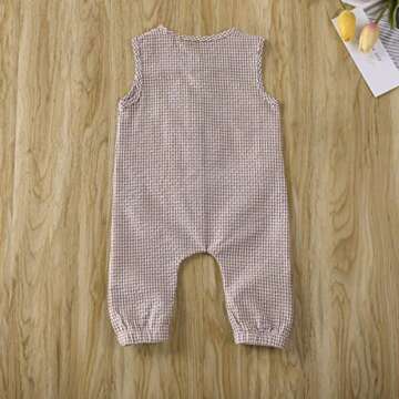 Baby Boys Girls Summer Sleeveless Romper Button Front Cotton Linen Jumpsuit Solid Color