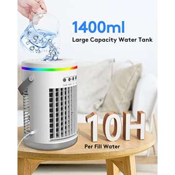Portable Air Conditioners Fan,Wavego 1400ml Evaporative Mini Air Conditioner with 7 Colors Light,3 Speeds ,Personal Air Cooler with Humidifier for Room Bedroom Office Desk