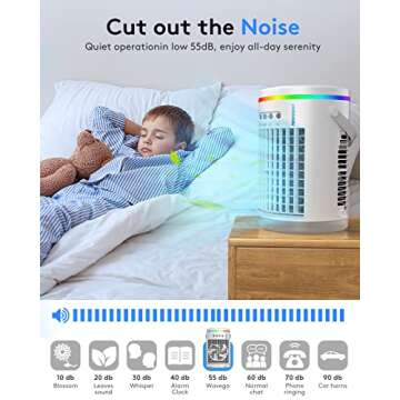 Portable Air Conditioners Fan,Wavego 1400ml Evaporative Mini Air Conditioner with 7 Colors Light,3 Speeds ,Personal Air Cooler with Humidifier for Room Bedroom Office Desk