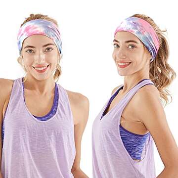 Headbands for Women, 6 PCS Yoga Running Sports Headbands Tie Dye Boho Pattern Elastic Non Slip Sweat...