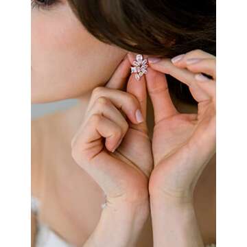 SWEETV Cluster Bridal Wedding Earrings for Brides Bridesmaid, Marquise Cubic Zirconia Rhinestone Stu...