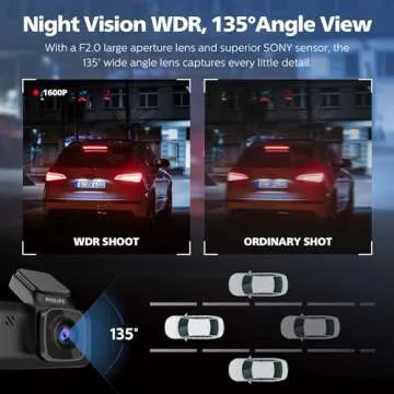 PHILIPS Dash Cam Wide Angle, 3" Screen Dashcam for Cars, Built-in WiFi, G-Sensor, Night Vision, Safety Alert, Loop Recording, Voice Control (Front Camera Only 1600P)