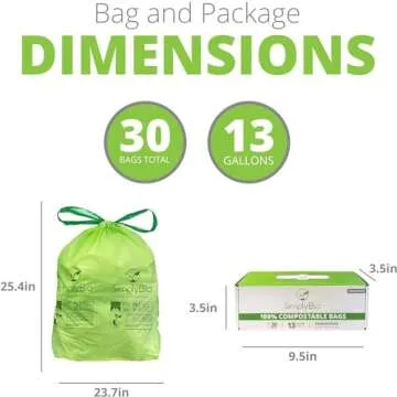 13 Gallon Compostable Trash Bags with Drawstring, Heavy Duty Extra Thick 1 Mil, 49.21 Liter, Tear Re...