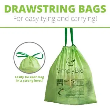 13 Gallon Compostable Trash Bags with Drawstring, Heavy Duty Extra Thick 1 Mil, 49.21 Liter, Tear Resistant and Odorless Kitchen Food Scrap Waste Bag, US BPI and OK Compost Home Certified (30 Count)