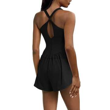 LAMISSCHE Womens Workout Romper Running Onesie Short One Piece Jumpsuits Sleeveless Yoga Unitard(Black,S)