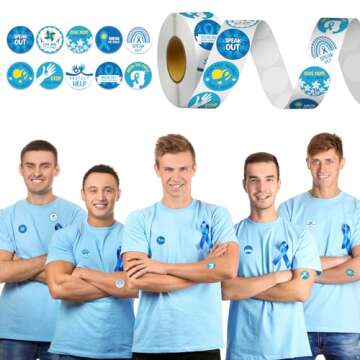 Karenhi 1000 Pcs Child Abuse Awareness Stickers for Kids Roll Shape Blue Ribbon Stickers for Kids Child Abuse Prevention Event Supplies