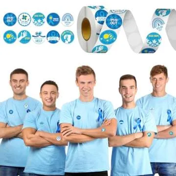 Karenhi 1000 Pcs Child Abuse Awareness Stickers for Kids Roll Shape Blue Ribbon Stickers for Kids Child Abuse Prevention Event Supplies