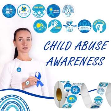 Karenhi 1000 Pcs Child Abuse Awareness Stickers for Kids Roll Shape Blue Ribbon Stickers for Kids Child Abuse Prevention Event Supplies