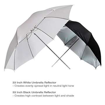 LimoStudio 600W Photography Triple Photo Umbrella Lighting Kit, Video, Umbrella Continuous Lighting Kit, CFL Photo Bulbs, Black/Silver & White Umbrella Reflector, Light Stand, Carrying Case, AGG2263