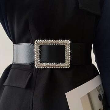 ANNULOYA Bling Bling Rhinestone Women Belt for Dresses Wide Sparkle Elastic Waist Bands Accessory (F...
