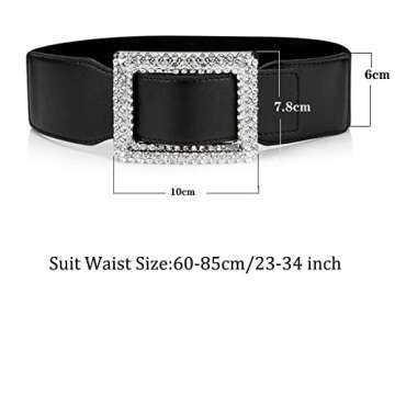 ANNULOYA Bling Bling Rhinestone Women Belt for Dresses Wide Sparkle Elastic Waist Bands Accessory (Free Size, Black)