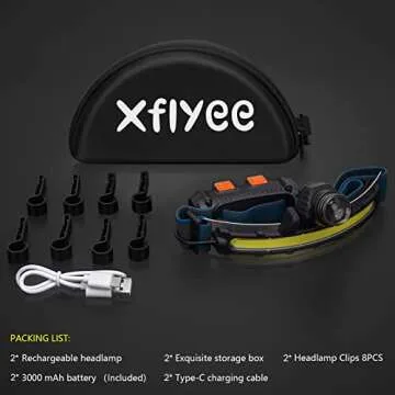 LED Headlamp Rechargeable, Super Bright 1000 Lumens 270° Wide Beam Headlamp with Motion Sensor,6 Lighting Modes, IPX4 Waterproof Head Lamp Suitable for Camping, Hiking, Working Hard Hat Headlight 2pcs