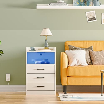 SUPERJARE RGB LED Nightstand with Charging Station