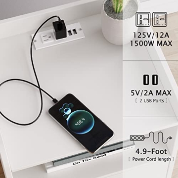 SUPERJARE RGB LED Nightstand with Charging Station