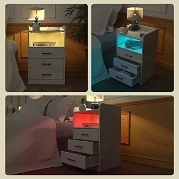 SUPERJARE RGB LED Nightstand with Charging Station