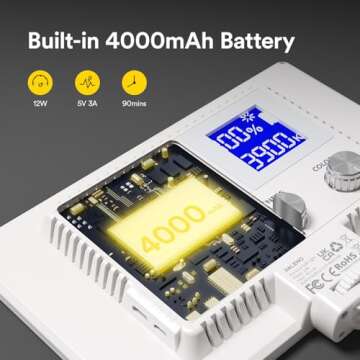 RALENO LED Video Light, White Camera Light for Pictures Video Recording with 4000mAh Battery Support Type-C USB Power Supply, CRI>95 3200K-5600K Photo Lights for Outdoor Photography Live Streaming