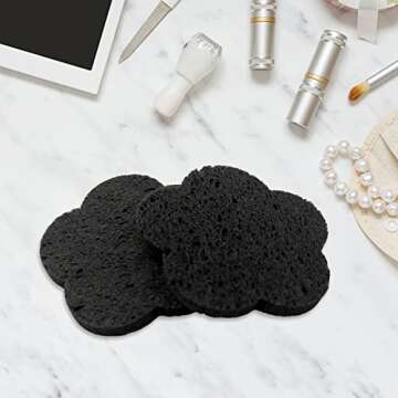 50-Count Facial Sponges Compressed Facial Sponges Natural Facial Cleansing Sponges Pads Cute Flower Shape Exfoliating Sponges for Cleansing Reusable,Best Makeup Gift, Black