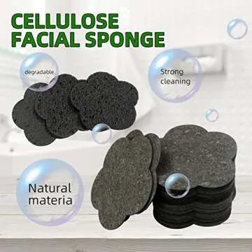 50-Count Facial Sponges Compressed Facial Sponges Natural Facial Cleansing Sponges Pads Cute Flower Shape Exfoliating Sponges for Cleansing Reusable,Best Makeup Gift, Black