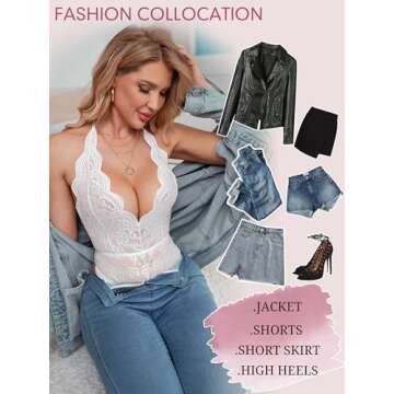 Dlsave Sexy Lingerie for Women,Deep V-Neck Lace Bodysuit Bridal Lingerie Backless One piece Teddy Body Suits Tops Wedding