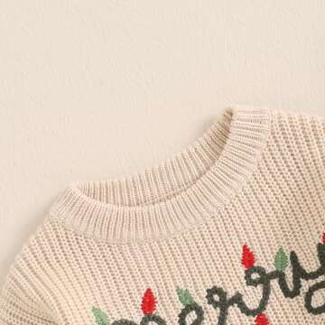 Lnzyyephy Toddler Baby Boy Girl Christmas Sweater Letter Embroidery Pullover Sweatshirt Knitwear Infant Fall Winter Clothes (B-Ivory, 18-24 Months)