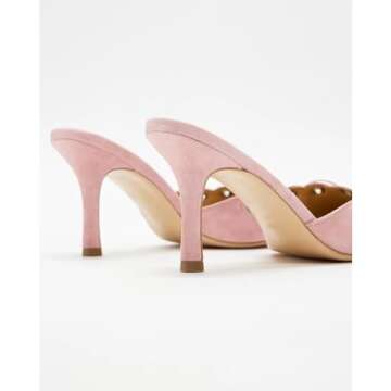 olomisa Kitten Heels for Women, Pointed Toe Heels Studded Bow Heeled Mules, Faux Suede Silp On Sandals Kitten Heel Pumps