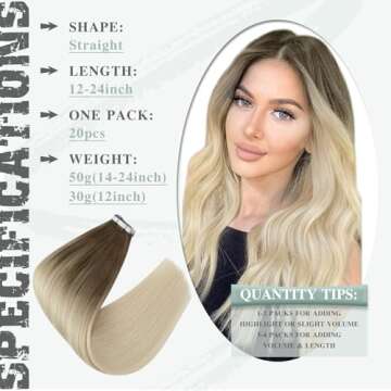 Ve Sunny Ombre Tape ins Human Hair Extensions Short Tape in Hair Extensions Human Hair Light Brown O...