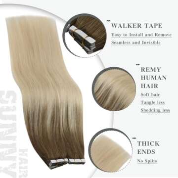 Ve Sunny Ombre Tape ins Human Hair Extensions Short Tape in Hair Extensions Human Hair Light Brown Ombre Platinum Blonde Tape in Extensions Human Hair Ombre Blonde 20pcs 30g 12inch