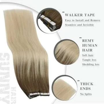 Ve Sunny Ombre Tape ins Human Hair Extensions Short Tape in Hair Extensions Human Hair Light Brown Ombre Platinum Blonde Tape in Extensions Human Hair Ombre Blonde 20pcs 30g 12inch