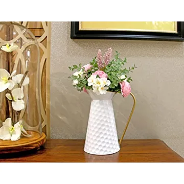 Elegant White Metal Decorative Flower Vase,Farmhouse Galvanized Pitcher,Rustic Milk Jug for Home Decor…