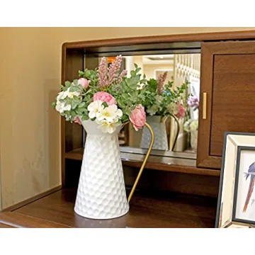 Elegant White Metal Decorative Flower Vase,Farmhouse Galvanized Pitcher,Rustic Milk Jug for Home Decor…