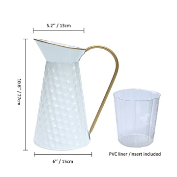 Elegant White Metal Decorative Flower Vase,Farmhouse Galvanized Pitcher,Rustic Milk Jug for Home Decor…