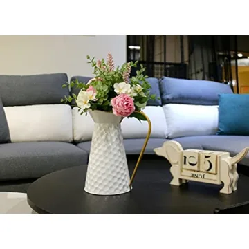 Elegant White Metal Decorative Flower Vase,Farmhouse Galvanized Pitcher,Rustic Milk Jug for Home Decor…