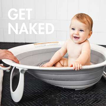 Boon Naked Collapsible Baby Bathtub - Adjustable 2-Position Collapsible Baby Bath for Travel - Recli...