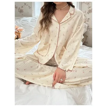 Verdusa Women's Cute Floral Printed Pajama Set