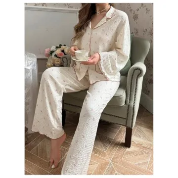Verdusa Women's Cute Floral Printed Pajama Set