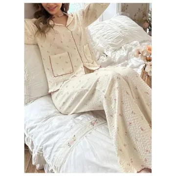 Verdusa Women's Cute Floral Printed Pajama Set
